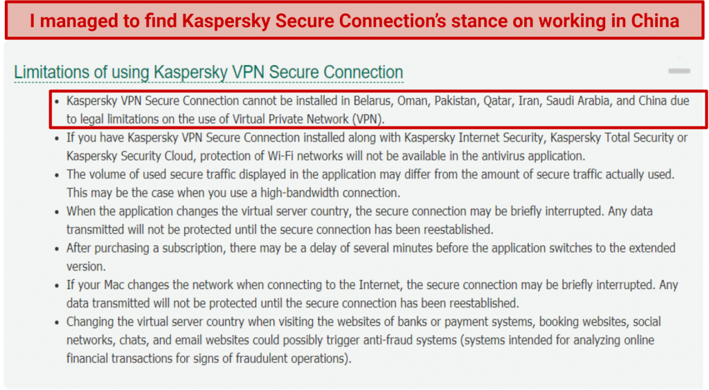 Does Kaspersky Secure Connection Work in China? — No