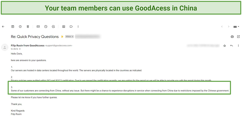 Does GoodAccess Work in China? Yes