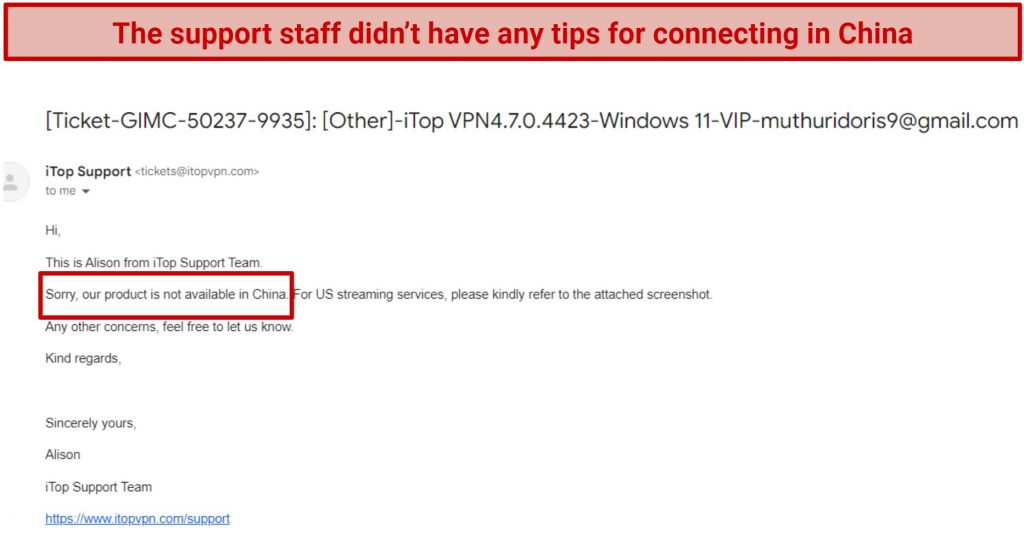 Does iTop VPN Work in China? No