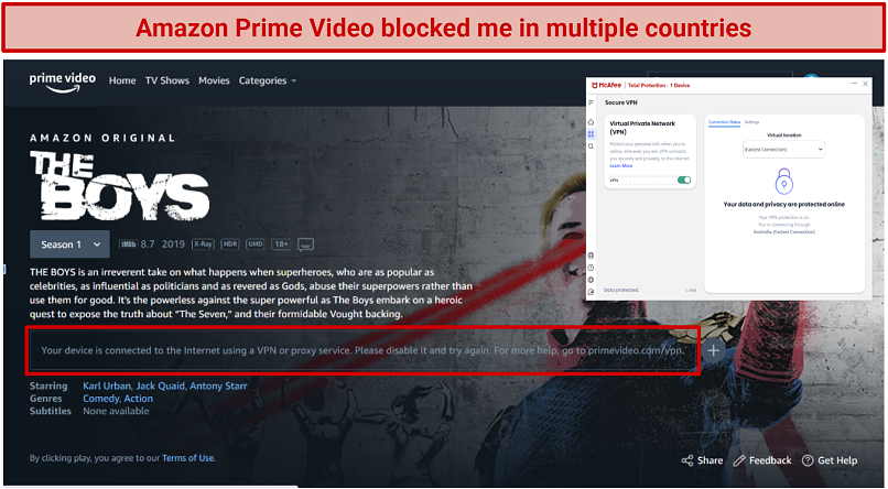 Blocked by: Hulu, BBC iPlayer, Amazon Prime Video, Disney+