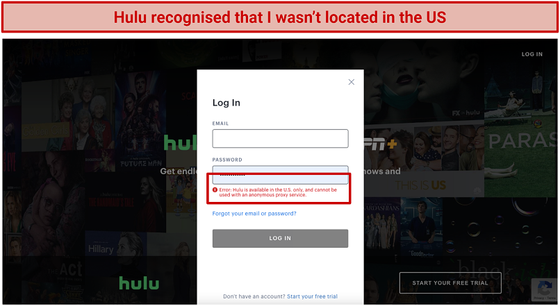 Blocked by: Hulu, Amazon Prime Video, Disney+